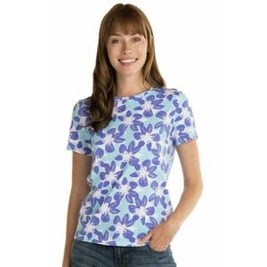 Fresh Produce Sketched Flowers Scoop Neck Tee Size XL Blue Purple Floral Top